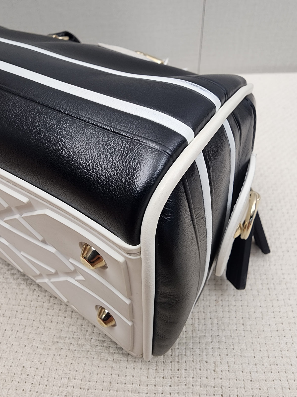 Dior Black x White Calfskin Small Vibe Zip Bowling Bag (GHW)