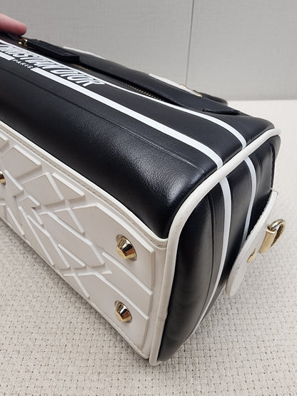 Dior Black x White Calfskin Small Vibe Zip Bowling Bag (GHW)