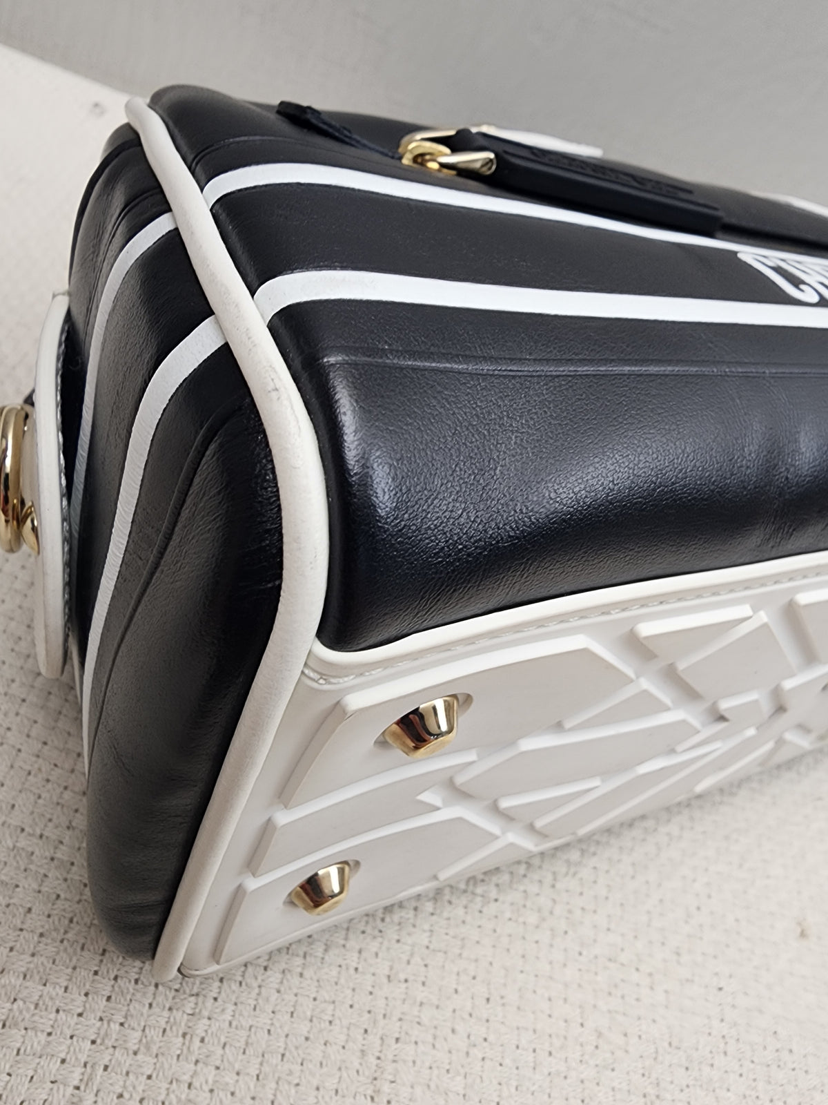 Dior Black x White Calfskin Small Vibe Zip Bowling Bag (GHW)