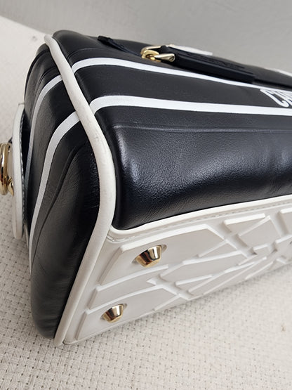 Dior Black x White Calfskin Small Vibe Zip Bowling Bag (GHW)