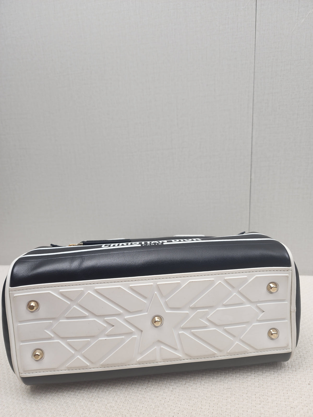 Dior Black x White Calfskin Small Vibe Zip Bowling Bag (GHW)
