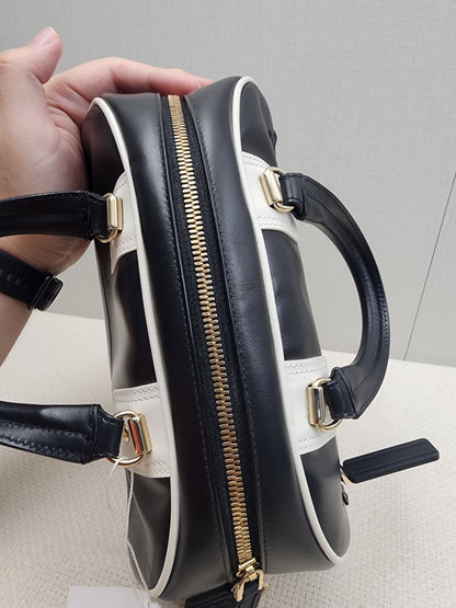 Dior Black x White Calfskin Small Vibe Zip Bowling Bag (GHW)