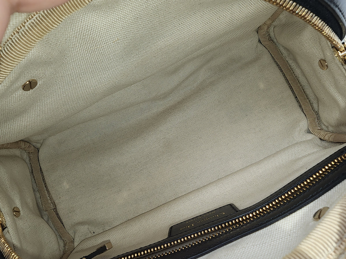 Dior Black x White Calfskin Small Vibe Zip Bowling Bag (GHW)