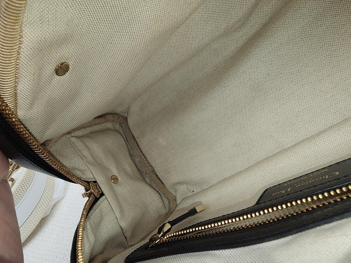 Dior Black x White Calfskin Small Vibe Zip Bowling Bag (GHW)