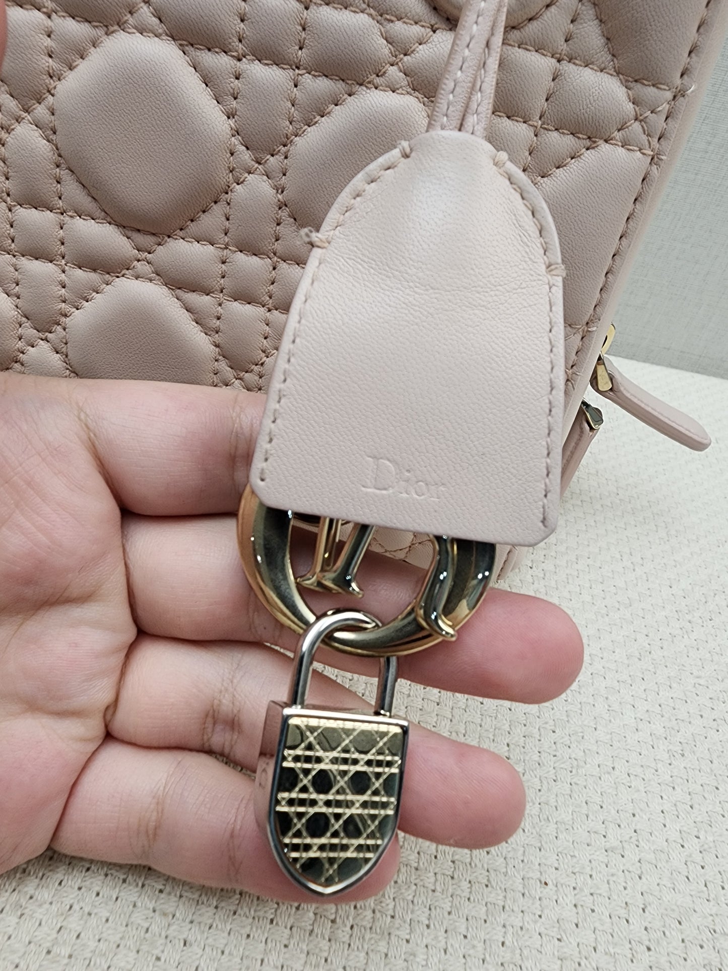 Dior Light Pink Lambskin Cannage Lily Tote (GHW)