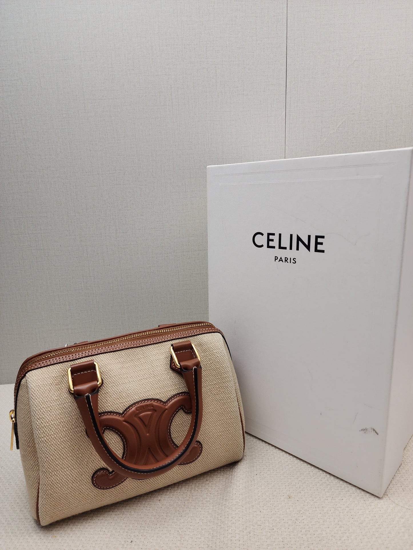 Celine Naturel Canvas Small Boston Bag