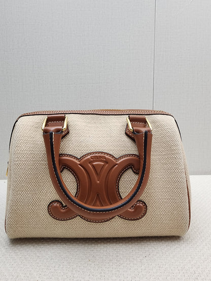 Celine Naturel Canvas Small Boston Bag