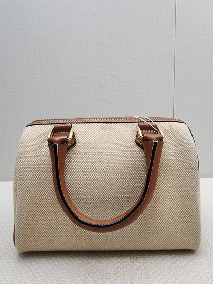 Celine Naturel Canvas Small Boston Bag