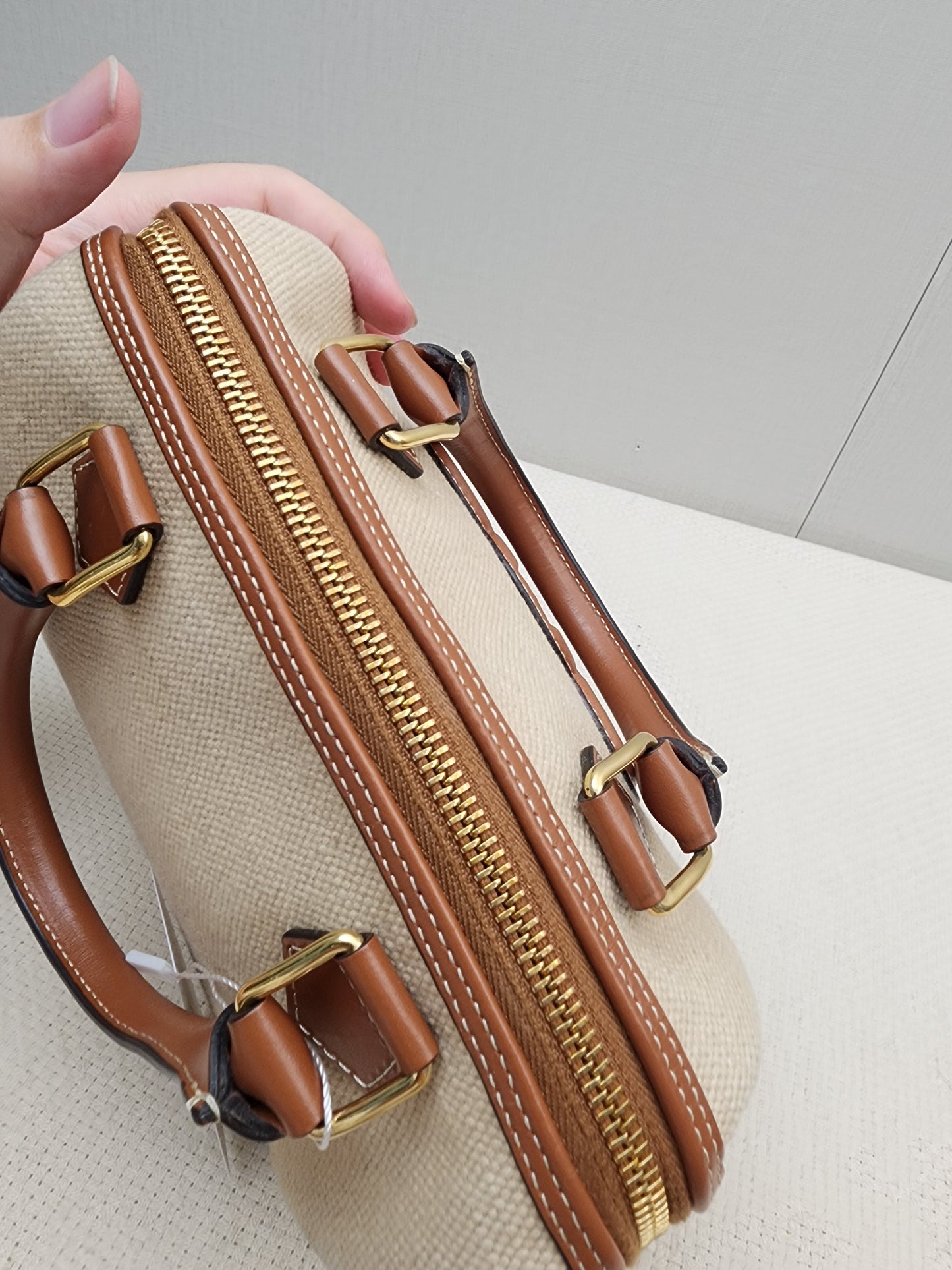 Celine Naturel Canvas Small Boston Bag