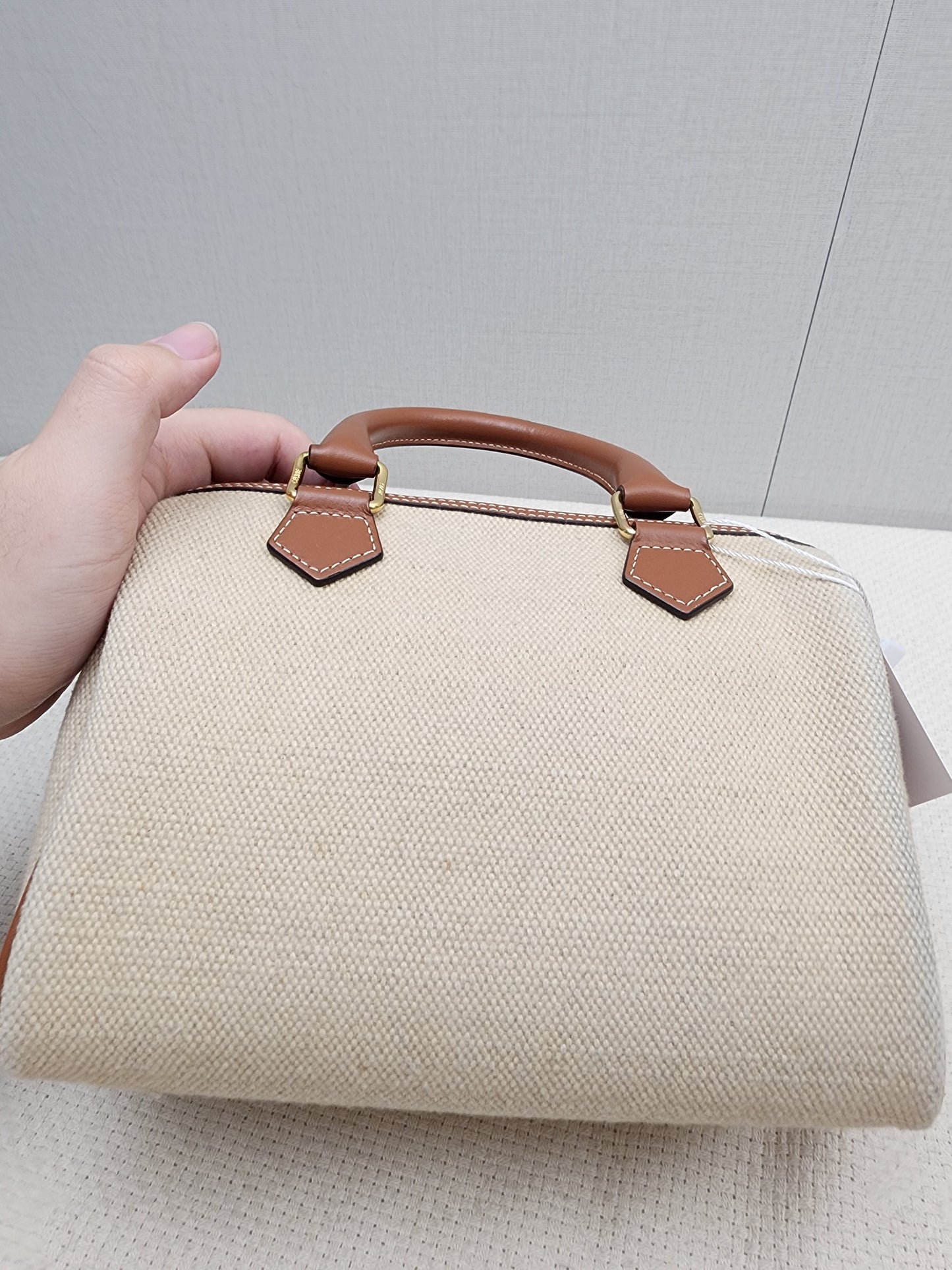 Celine Naturel Canvas Small Boston Bag