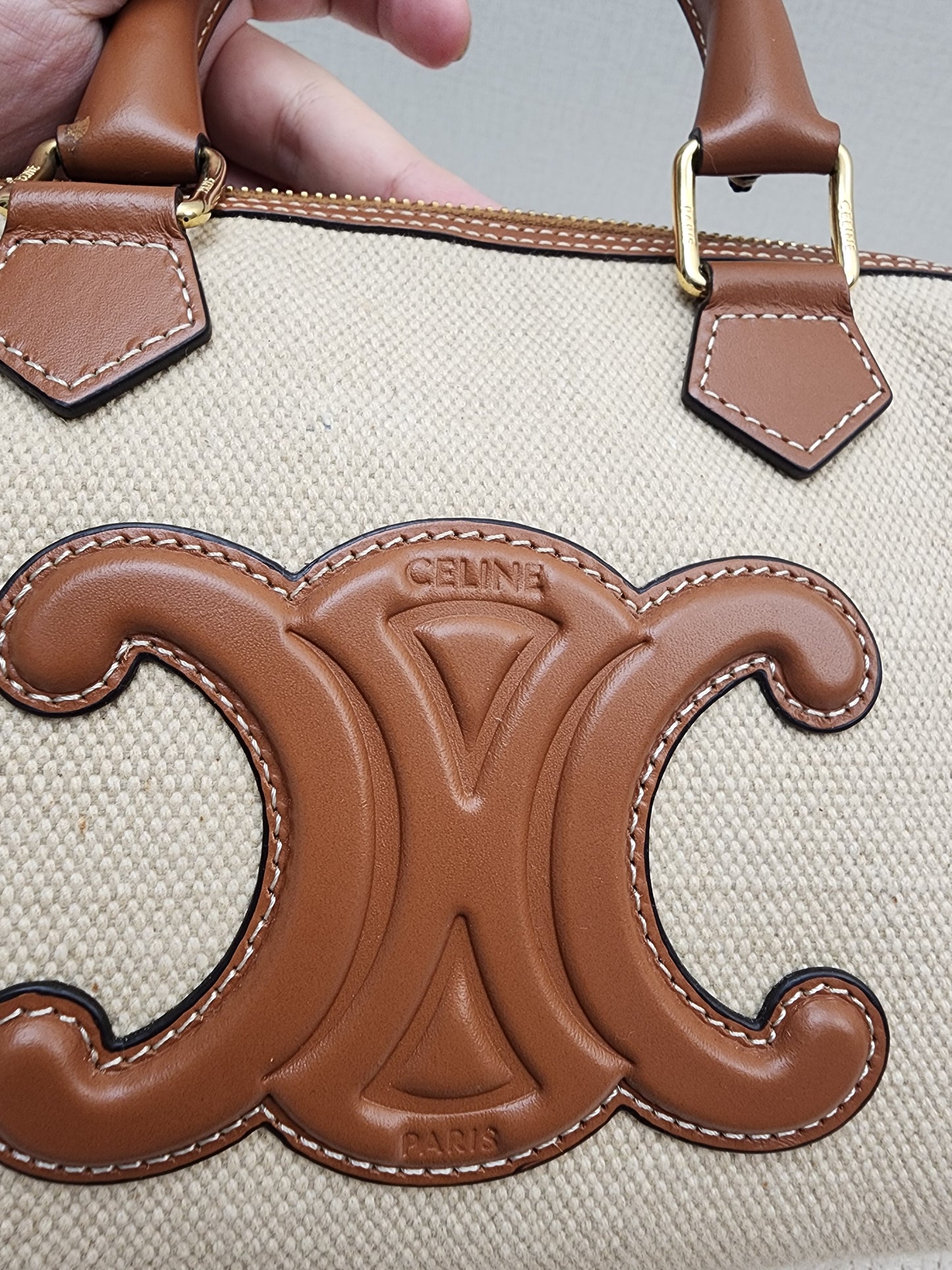 Celine Naturel Canvas Small Boston Bag