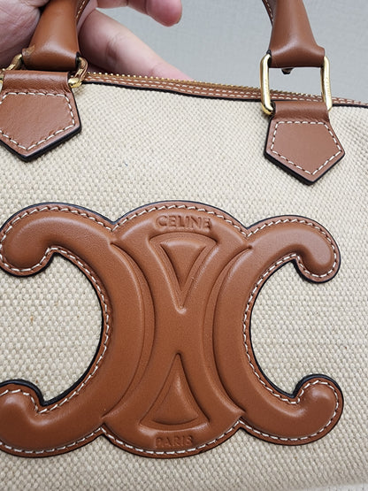 Celine Naturel Canvas Small Boston Bag