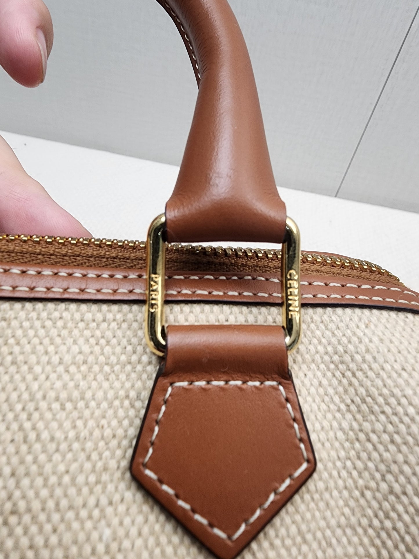 Celine Naturel Canvas Small Boston Bag