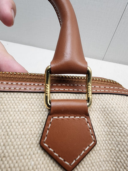 Celine Naturel Canvas Small Boston Bag