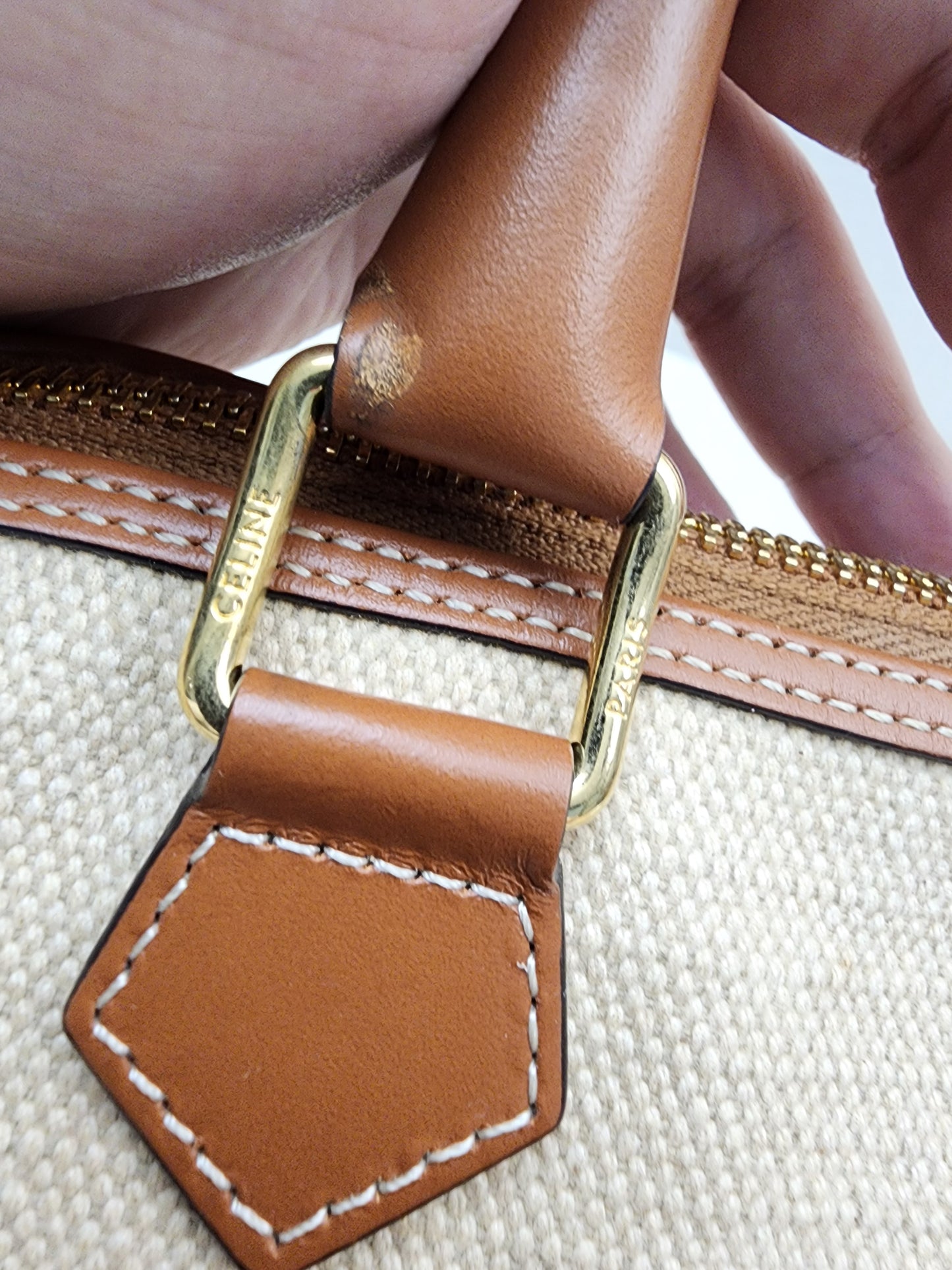 Celine Naturel Canvas Small Boston Bag