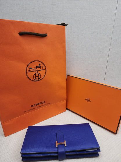 Hermes Blue Epsom Bearn Wallet (PHW)