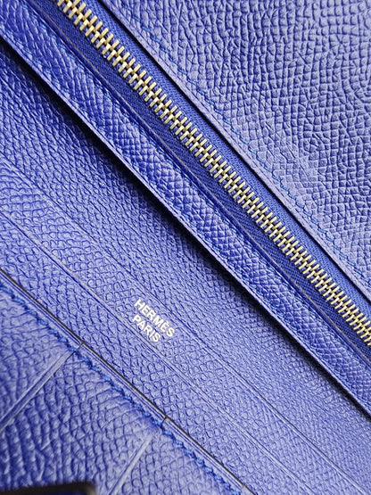 Hermes Blue Epsom Bearn Wallet (PHW)