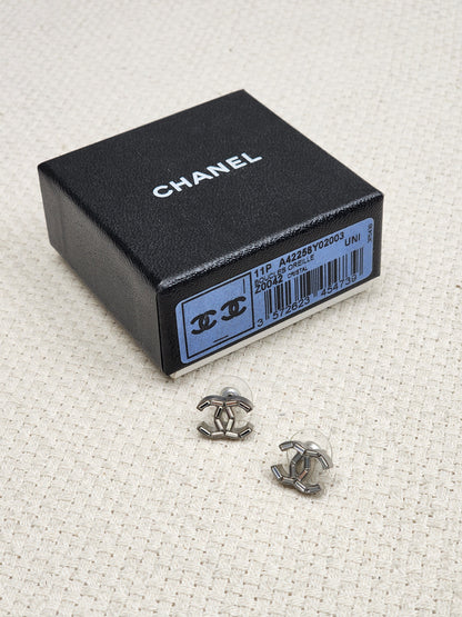 Chanel Silver Crystal CC Earrings