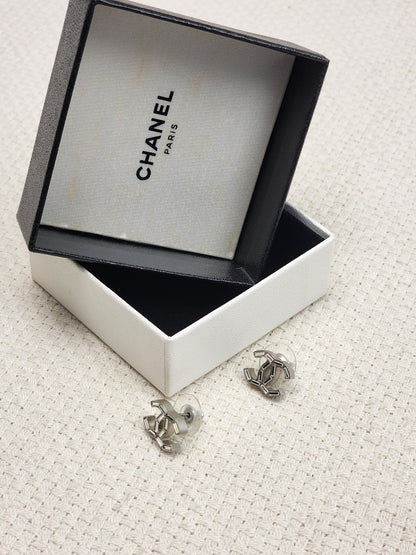 Chanel Silver Crystal CC Earrings