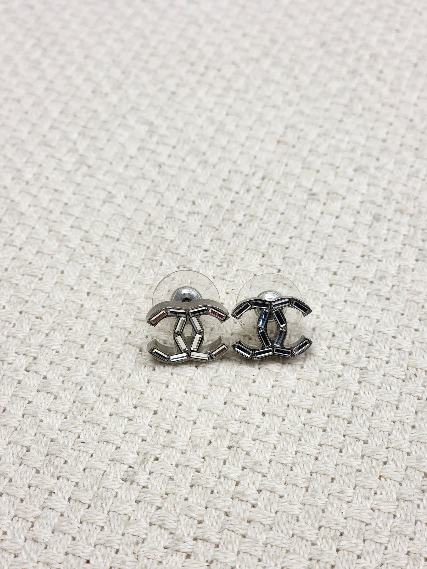 Chanel Silver Crystal CC Earrings