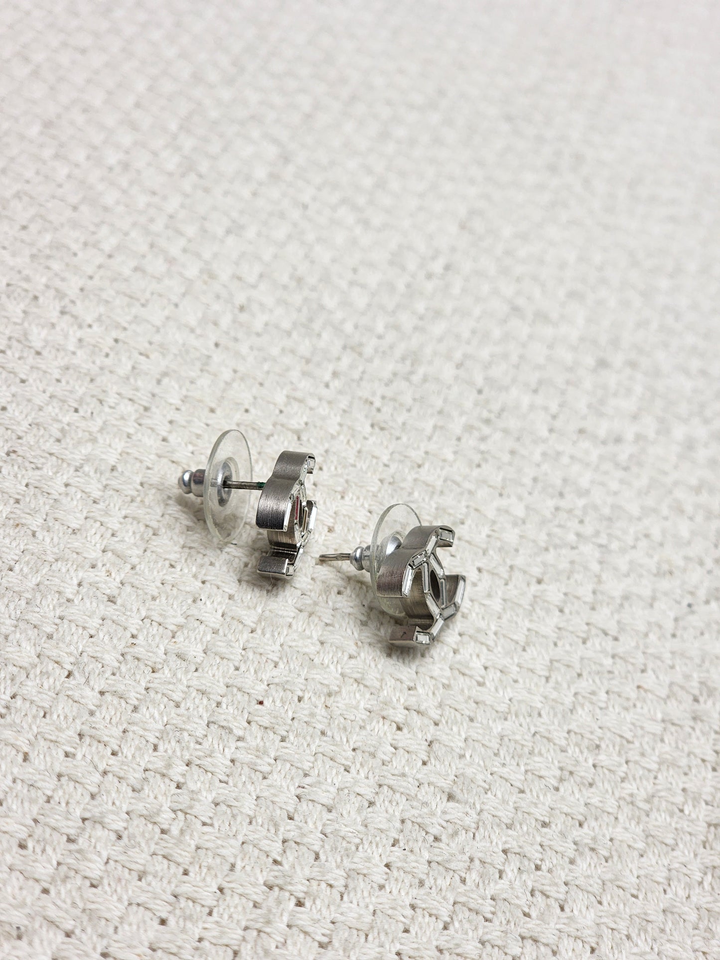 Chanel Silver Crystal CC Earrings
