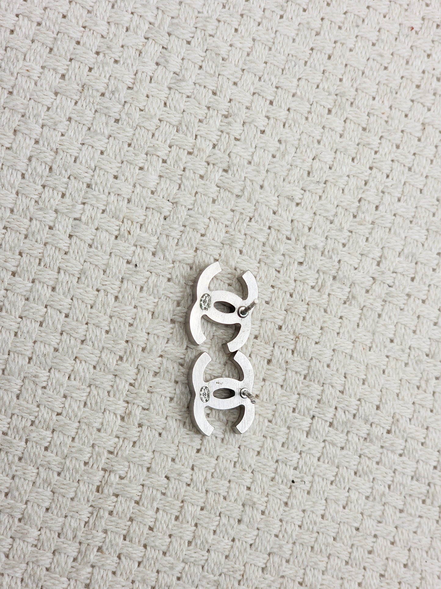 Chanel Silver Crystal CC Earrings