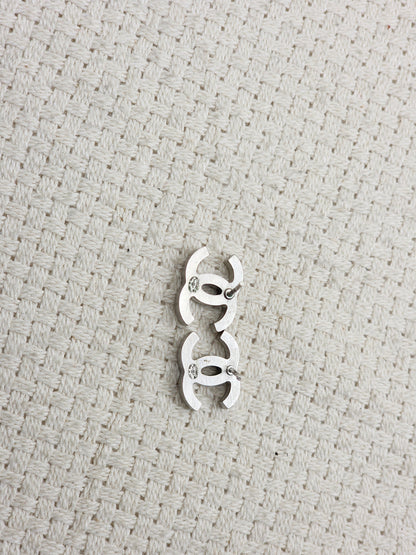 Chanel Silver Crystal CC Earrings