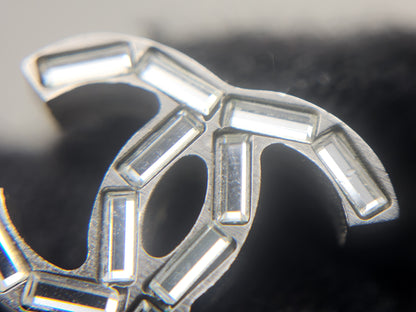 Chanel Silver Crystal CC Earrings