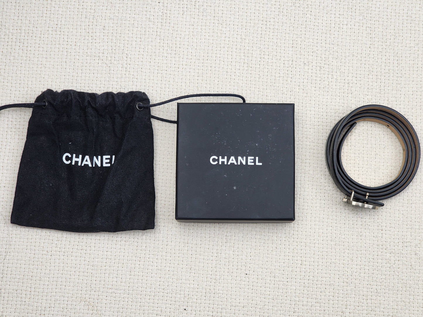 Chanel Black Leather Skinny CC Belt