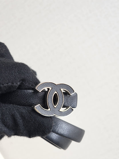 Chanel Black Leather Skinny CC Belt