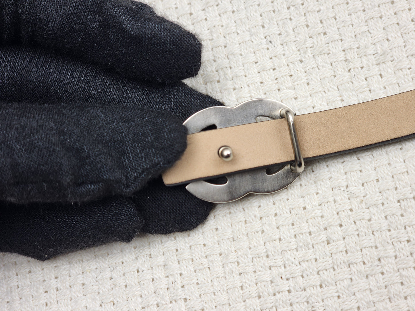 Chanel Black Leather Skinny CC Belt