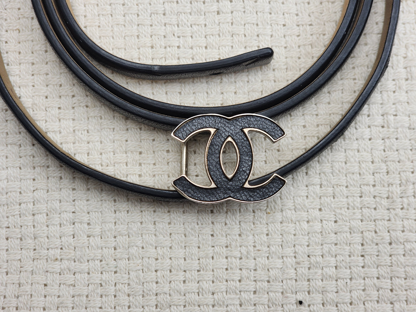 Chanel Black Leather Skinny CC Belt