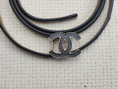 Chanel Black Leather Skinny CC Belt