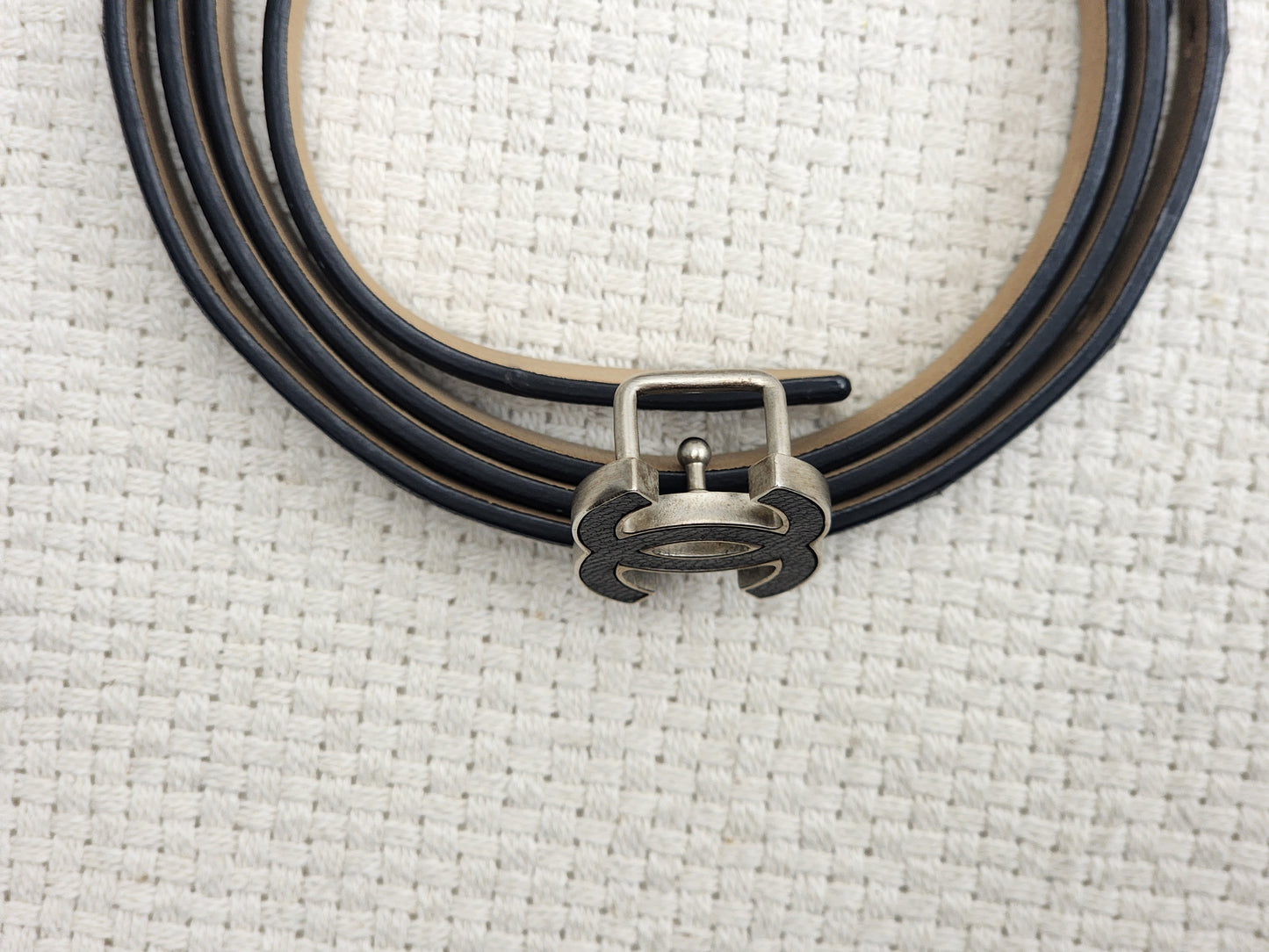 Chanel Black Leather Skinny CC Belt
