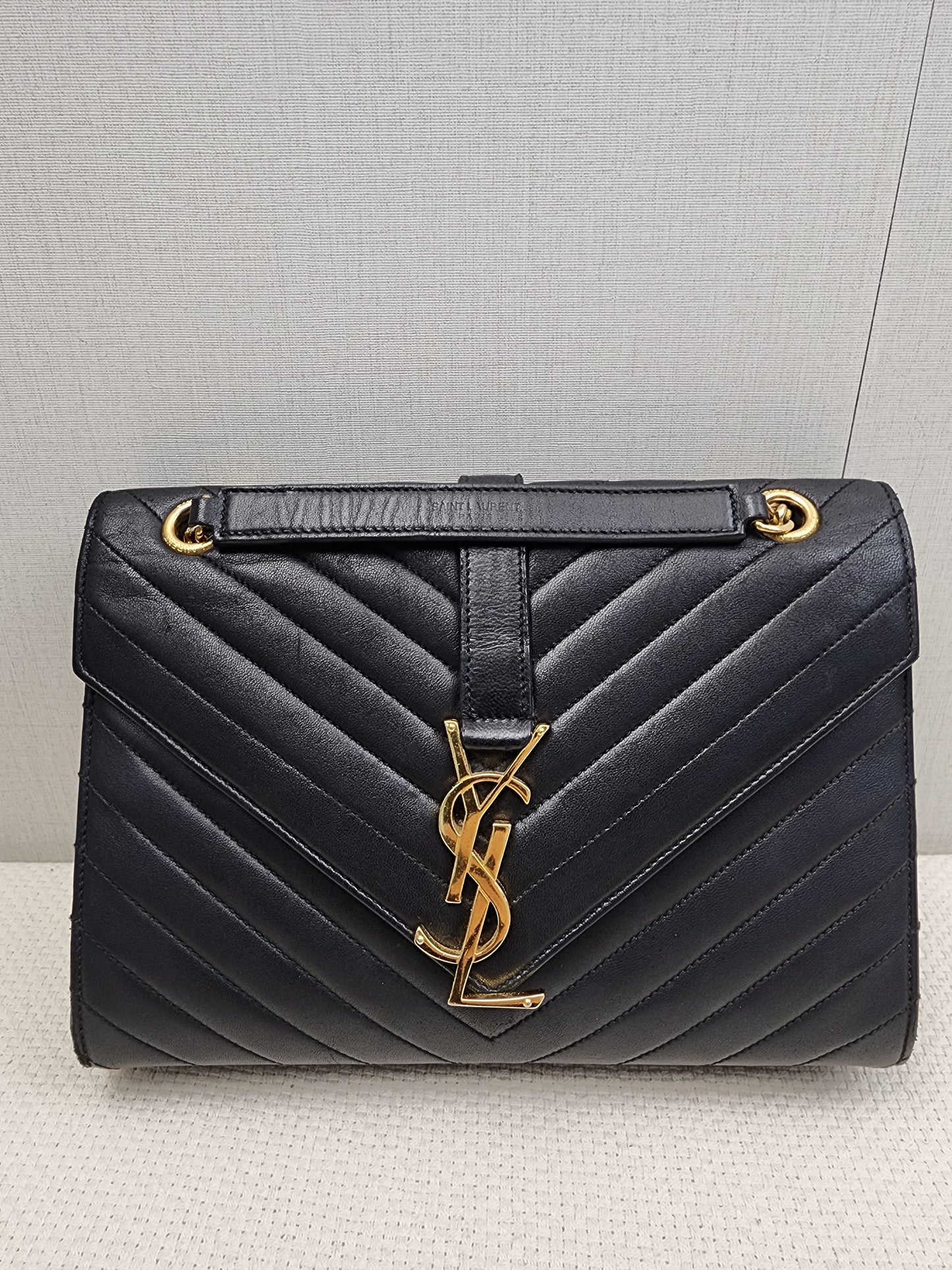 YSL Black Lambskin Medium Envelope Bag (GHW)