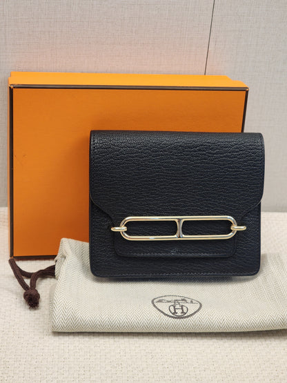 Hermes Noir Roulis Slim Compact Wallet (GHW)