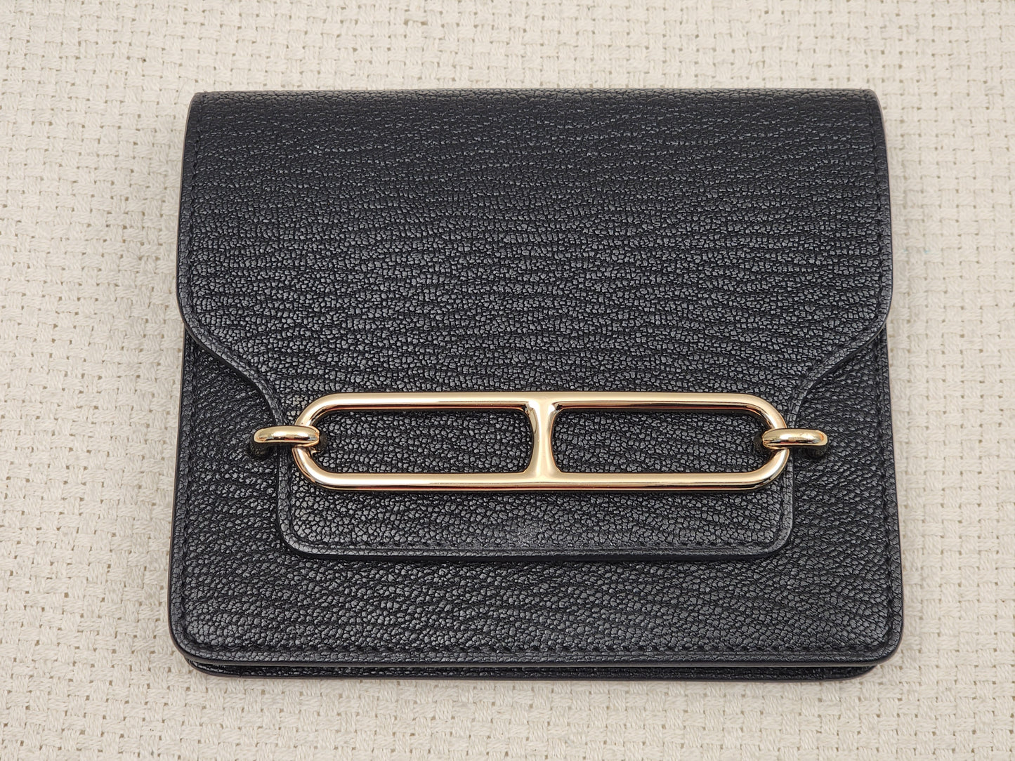 Hermes Noir Roulis Slim Compact Wallet (GHW)