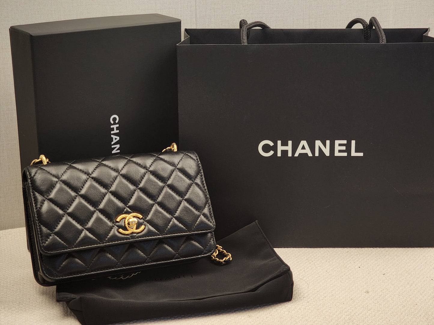 Chanel Black Shiny Lambskin 23C Turnlock WOC (GHW)