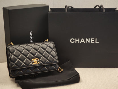 Chanel Black Shiny Lambskin 23C Turnlock WOC (GHW)