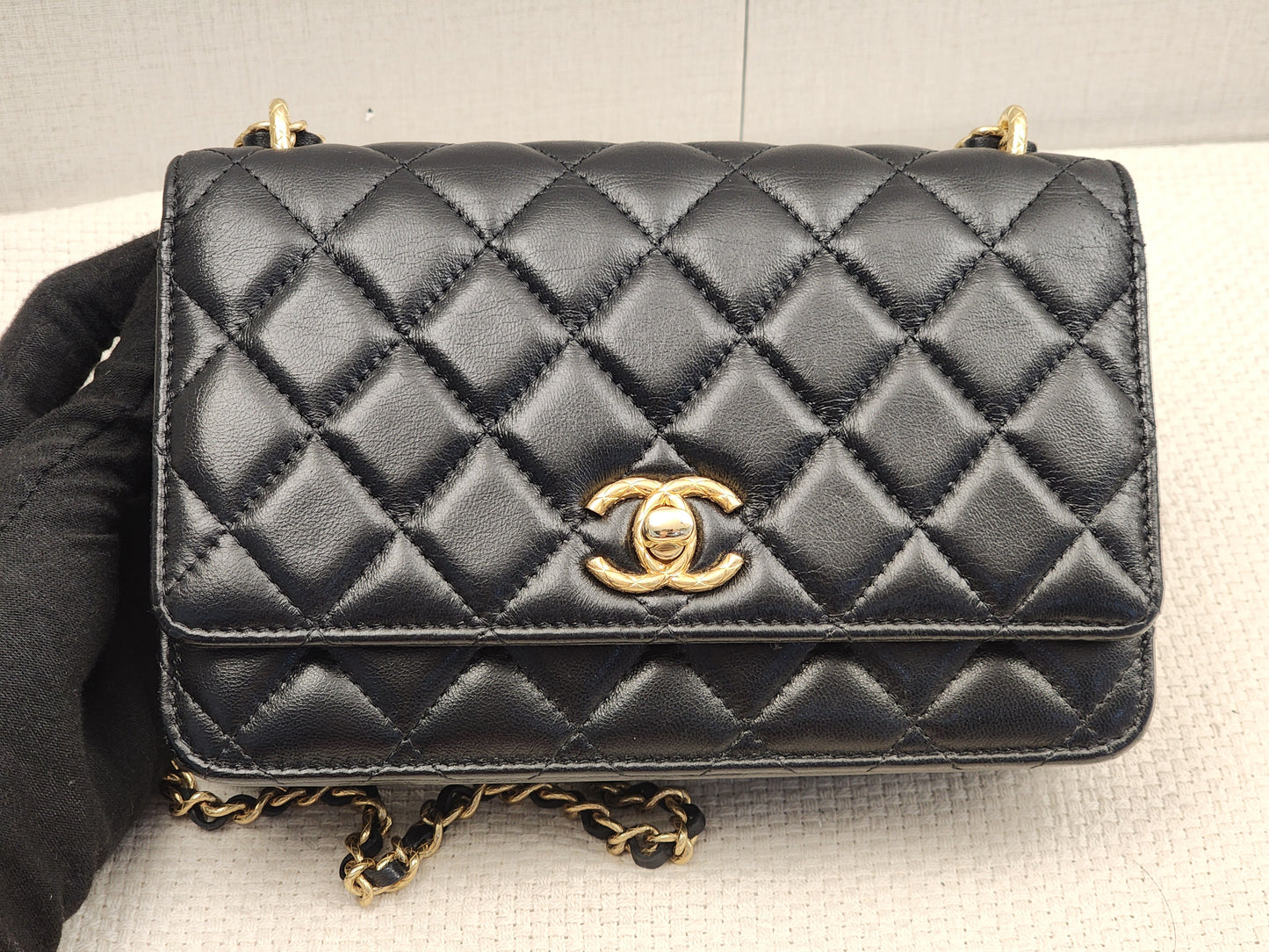 Chanel Black Shiny Lambskin 23C Turnlock WOC (GHW)