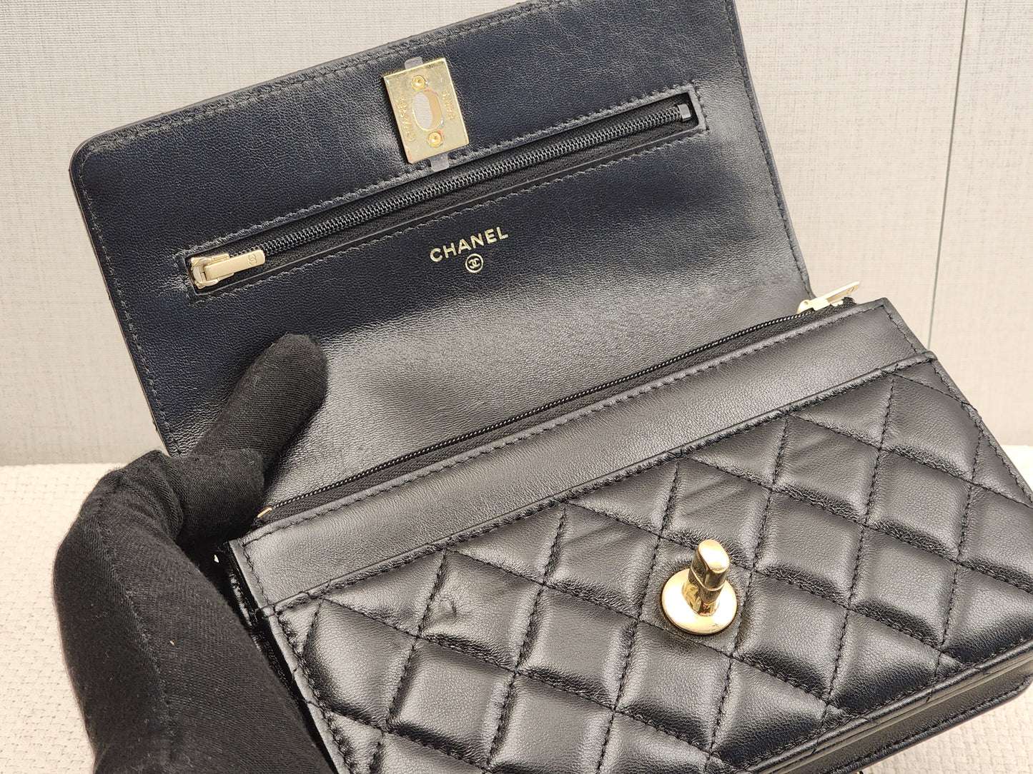 Chanel Black Shiny Lambskin 23C Turnlock WOC (GHW)
