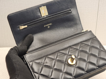 Chanel Black Shiny Lambskin 23C Turnlock WOC (GHW)