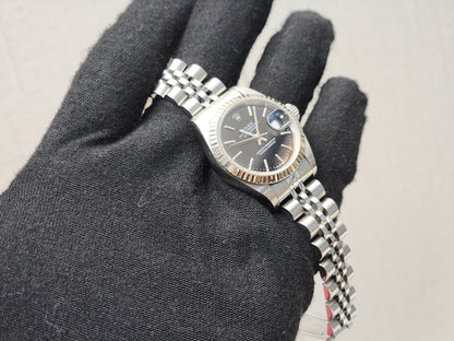Rolex Steel Black Lady Datejust 26mm Auto Watch 69174