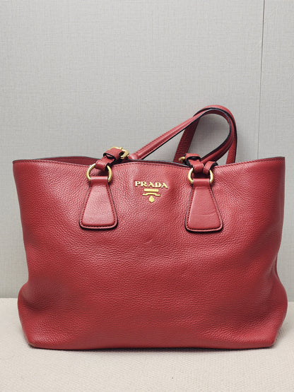 Prada Red Vitello Daino Tote Bag