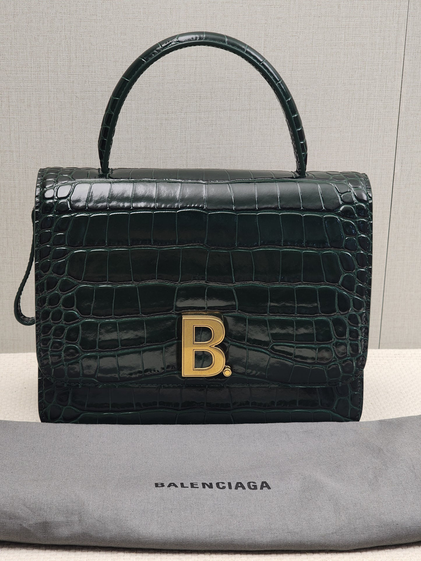 Balenciaga Green Croc Embossed Top Handle Bag (GHW)