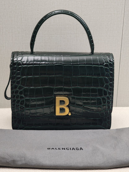 Balenciaga Green Croc Embossed Top Handle Bag (GHW)