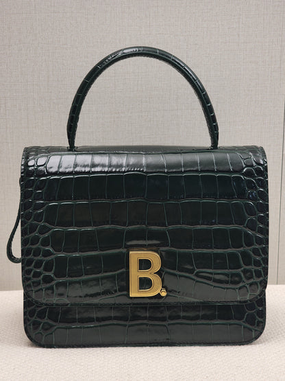 Balenciaga Green Croc Embossed Top Handle Bag (GHW)