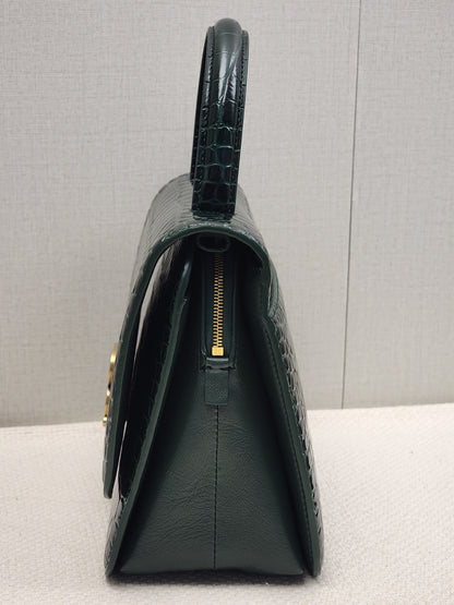 Balenciaga Green Croc Embossed Top Handle Bag (GHW)