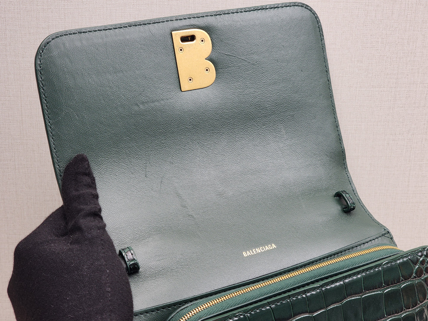 Balenciaga Green Croc Embossed Top Handle Bag (GHW)