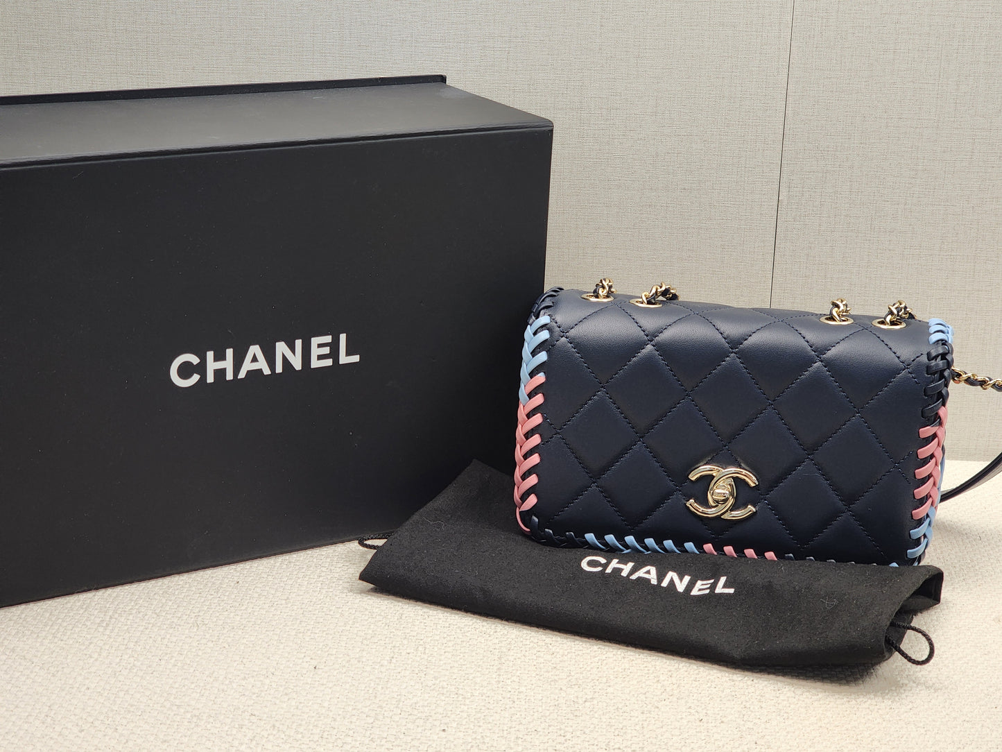 Chanel Blue Calfskin 23A Braided Full Flap Bag (LGHW)